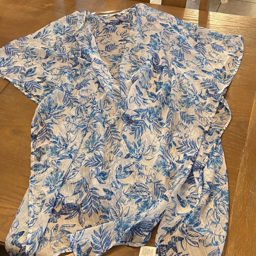 Blue Island Leaf Print Blouse